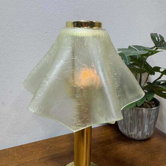 Fairy Light Partylite Frosted Corroso Art Glass Tealight Lamp Brass 10" Vintage - Picture 2 of 7
